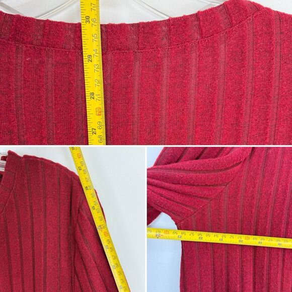 Women’s Red Ribbed Long Sleeve Tunic Top Size L Stretch Knit w/ Side Slits - Picture 8 of 16